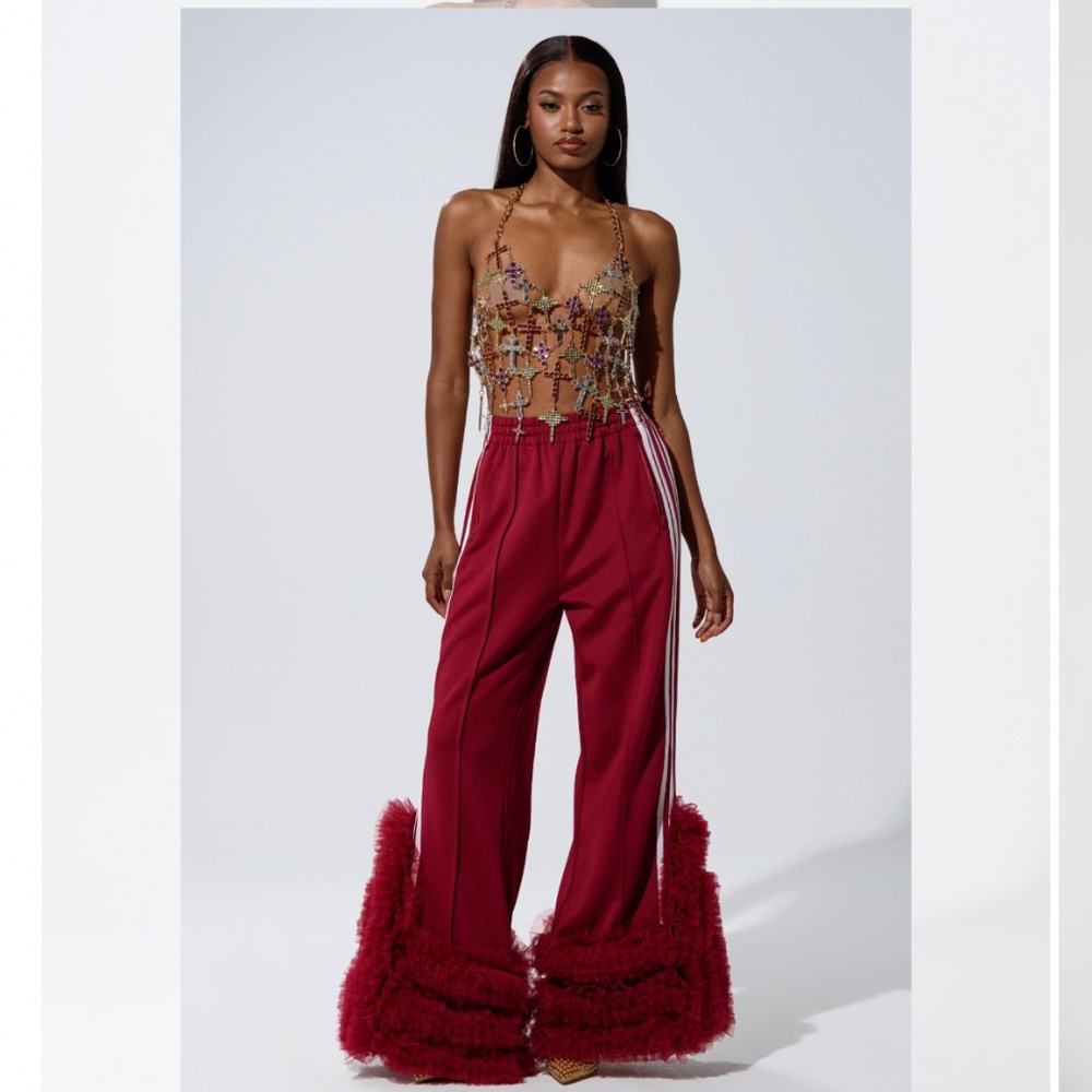MODERN JAM TRACK PANT WITH TULLE IN BURGUNDY - XL